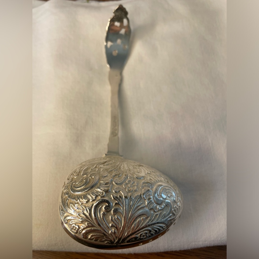 Silver-plated Georg Nilsson GERO 90 Sifter Tea Strainer Spoon Ornate 6" Marked - Picture 5 of 8